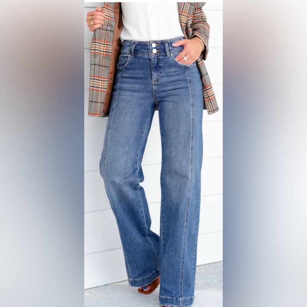 Risen Wide Leg Seam Front Trouser Jeans/Medium Wash: Size 25 =(Sz. 2) 33” length
